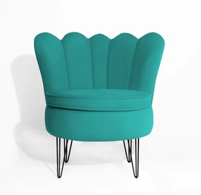 Poltrona Dália Pés Hairpin Legs Preto Veludo Azul Tiffany
