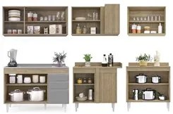 Armário de Cozinha Modulado de Canto 6 Peças CP30 com Pia Inox Castanh