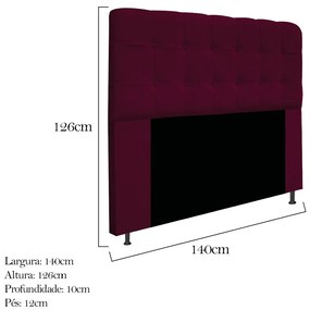 Cabeceira Estofada Mel 140 cm Casal Com Botonê  Suede Bordô - ADJ Decor