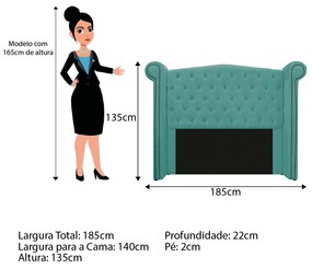 Kit Cabeceira e Calçadeira Veneza 140 cm Casal Suede Azul Tiffany - ADJ Decor