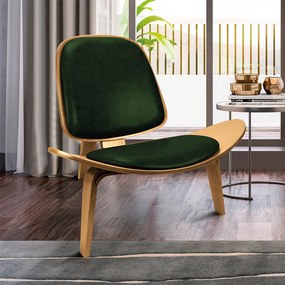 Poltrona Decorativa Base de Madeira Shell Sintético PU P01 - D'Rossi - Verde