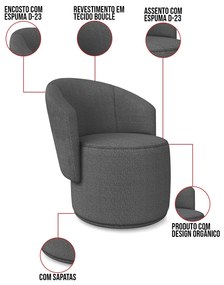 Poltrona Decorativa Orgânica Fixa para Sala Kit 2 Malu Bouclê M11 - D'Rossi - Grafite