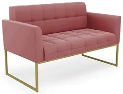 Sofá Namoradeira e 2 Poltronas Base Industrial Dourado Ana Suede Rosê