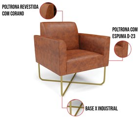 Kit 2 Poltronas Base X Industrial Dourado Marisa Corano Nozes  D03 - D'Rossi