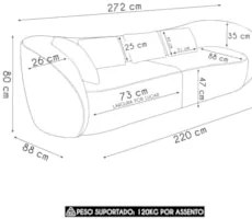 Sofá 3 Lugares 272cm Orgânico Pé Madeira Yume Linho Off White Z55 - Mp