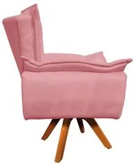 Poltrona Decorativa Sala de Estar Base Giratória Madeira Opla Suede Ro