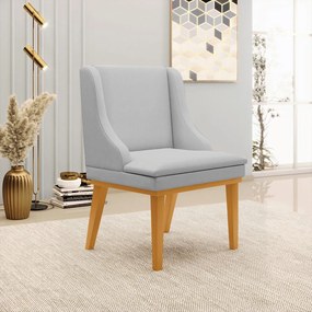 Kit 2 Cadeiras Decorativas Sala de Jantar Base Fixa de Madeira Firenze Linho Cinza/Castanho G19 - Gran Belo