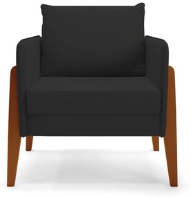 Kit 1 Sofá Namoradeira e 2 Poltronas Lana Veludo Base de Madeira - D'Rossi - Preto