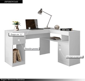 Mesa para Escritório Noma Home Tampo em L Porta e Gaveta MDP Branco G11 - Gran Belo