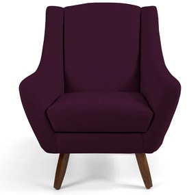 Poltrona Decorativa Sala de Estar Pés de Madeira Naomi Veludo Roxo Grape G15 - Gran Belo