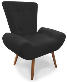 Poltrona Decorativa Emília Barca Pés Palito Suede Preto - Sheep Estofados