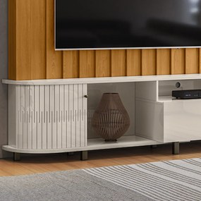 Estante de TV 70 Pol 243cm Ripado Sala de Estar Nivora M20 - D'Rossi - Cinamomo e Off White