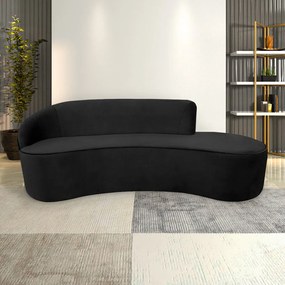 Sofá Decorativo 3 Lugares 210cm Abby Encosto Esquerdo Curvo Veludo Preto G15 - Gran Belo