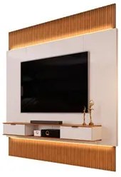 Painel Para TV 85 Pol Canelado Extensível Piso ao Teto D04 Off White/F