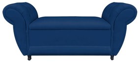 Recamier com Baú Grécia Namoradeira Calçadeira 195 cm Suede Azul Marinho D'Rossi