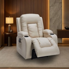 Cadeira Poltrona do Papai Elétrica Reclinável Austin Massagem e Aquecimento com Porta Copos Entrada USB/USB-C PU Bege G94 - Gran Belo