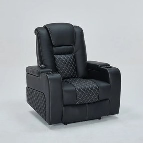Poltrona do Papai Elétrica Reclinável Chicago com Aquecimento Massagem e Porta Copos Entrada USB/USB-C PU Preto G94 - Gran Belo