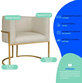 Kit 2 Poltronas Dália Luxo Moderna Estofada Design Sofisticado com Base de Ferro Dourado Suede