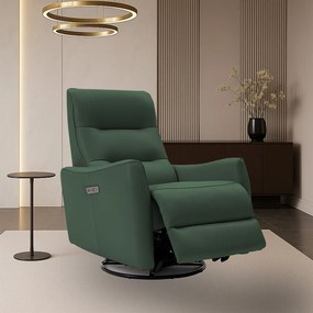 Poltrona do Papai Reclinável Elétrica Sala de Estar Plaza USB e USB-C Gira Balança Couro Verde G40 - Gran Belo