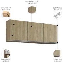 Armário de Cozinha Aéreo 150cm Com 3 Portas Argélia Castanho - Lumil