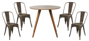Conjunto Mesa Square Redonda Bétula 88cm + 4 Cadeiras Tolix Ferrugem Vintage
