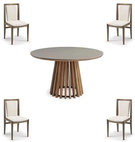 Conjunto Mesa Tampo Off White + Cadeiras Brisa Encosto Estofado - 60480 Sun House
