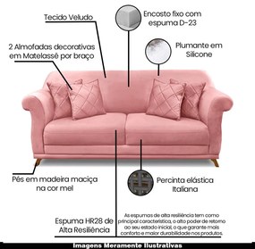 Sofá Decorativo 160cm 2 Lugares com 4 Almofadas Armstrong Veludo Rosa G63 - Gran Belo