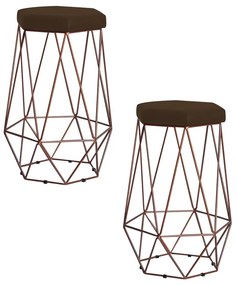 Kit 2 Banqueta Decorativa Rubel Base Bronze Suede Marrom G41 - Gran Belo