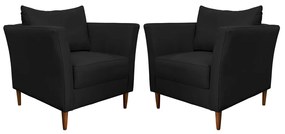 Kit 2 Poltronas Decorativa Sala de Estar Pés Palito Lubbock Couro Preto G58 - Gran Belo