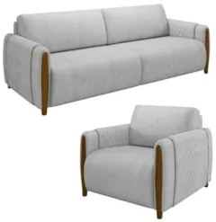 Conjunto Sofá 3 Lugares 223cm e Poltrona 98cm Amaranto Z32 Veludo Cinz