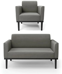 Sofá Namoradeira com Poltrona Base de Madeira Fixa Preto Marisa Suede D03 - D'Rossi - Grafite