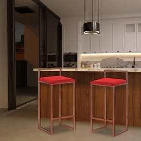 Banqueta Decorativa Jasmine Base Bronze Suede Vermelho G41 - Gran Belo
