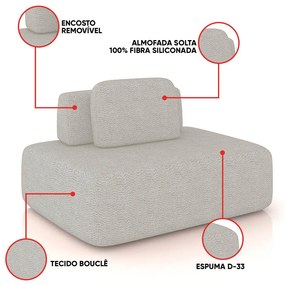 Sofá Módulo Central 140cm Orgânico Sala Berlim Bouclê K01 - D'Rossi - Cinza claro
