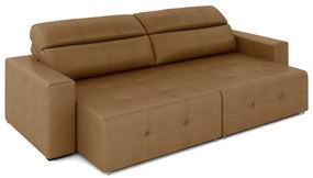Sofá Retrátil 4 Lugares 284cm 2 Módulos Nero Couro Caramelo G52 - Gran Belo