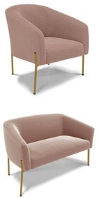 Sofá Namoradeira e Poltrona Pé Ferro Dourado Stella Bouclê D03 - D'Rossi - Rose