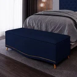 Calçadeira Baú King 195cm com Tachas Imperial J02 Veludo Azul - Mpozen
