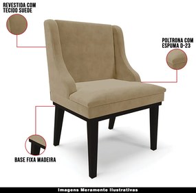 Kit 5 Cadeiras Decorativas Sala de Jantar Base Fixa de Madeira Firenze Suede Nude/Preto G19 - Gran Belo