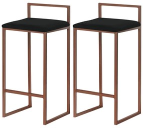 Kit 2 Banquetas Decorativa Jasmine Base Bronze Suede Preto G41 - Gran Belo