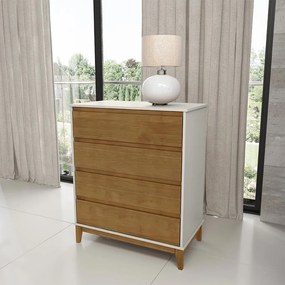 Cômoda Decorativa MDF Cullen 4 Gavetas OffWhite/Freijó - G74 - Gran Belo