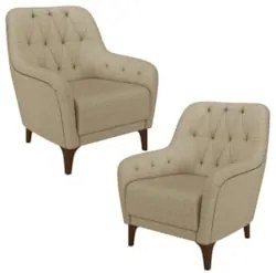 Kit 2 Poltronas Decorativas para Sala com Capitonê Pietà Z32 Linho Beg