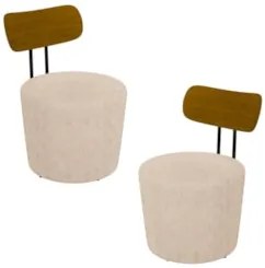Kit 2 Poltronas Decorativas Redondas 53cm Le Moon Z32 Linho Cru - Mpoz