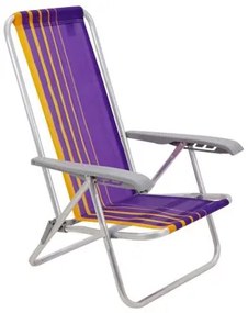 Cadeira de Praia Reclinável Tramontina Bali Baixa em Alumínio com Assento Roxo e Amarelo