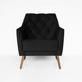 Poltrona Atena Decorativa Botonê Pés Palito Veludo Preto