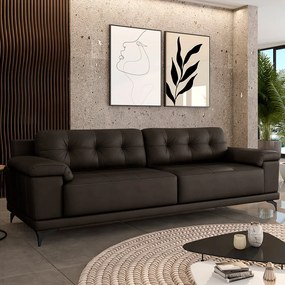 Sofá Living 3 lugares 235cm Agostino Pés Design em Ferro Couro Marrom G52-Gran Belo