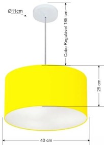 Lustre Pendente Cilíndrico Md-4099 Cúpula em Tecido 40x25cm Amarelo - Bivolt