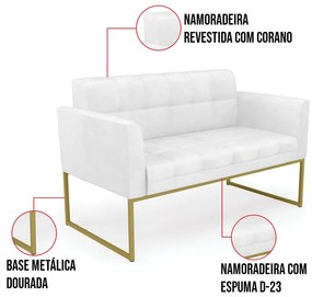 Kit 1 Sofá Namoradeira e 1 Poltrona Elisa Corano Base Metálica Industrial Dourado D03 - D'Rossi - Branco