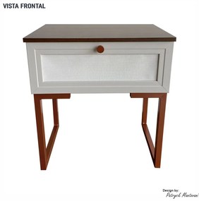 Mesa de Cabeceira Iron 1 Gaveta Imbuia/Bege/Cobre - Vizzato - Bege
