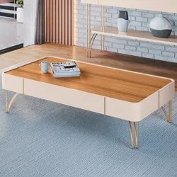 Mesa de Centro Para Sala Com Pés de Aço Alane H01 Off White/Cinamomo -
