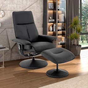 Poltrona de Massagem Reclinável e Giratória Nebraska com Apoio de Pés Pu G56 - Gran Belo - Preto