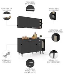 Armário de Cozinha Com Tampo CP08 140cm Pérola Preto Z34      - Mpozen